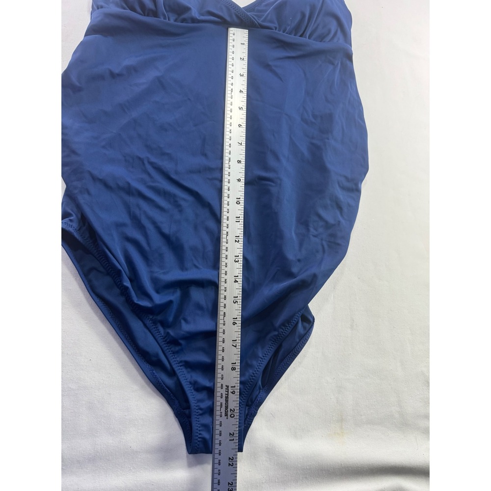 Amazon Essentials Womens‎ One Piece Swimsuit Size L Navy Blue V-Neck Ruched New - Picture 2 of 9